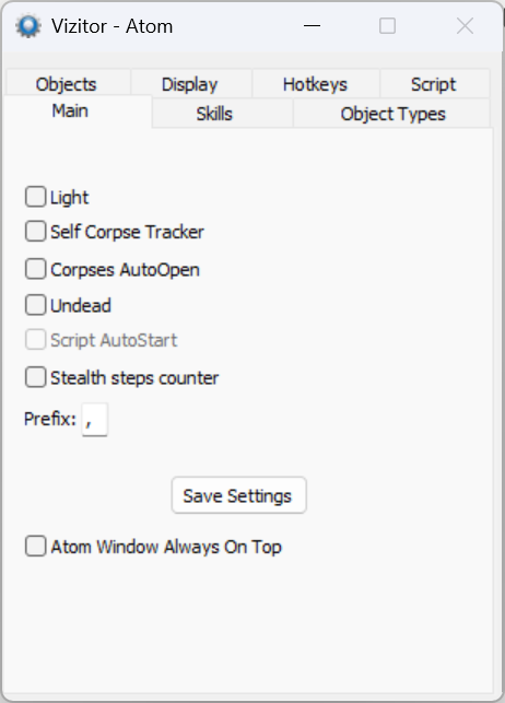 Atom — Main tab